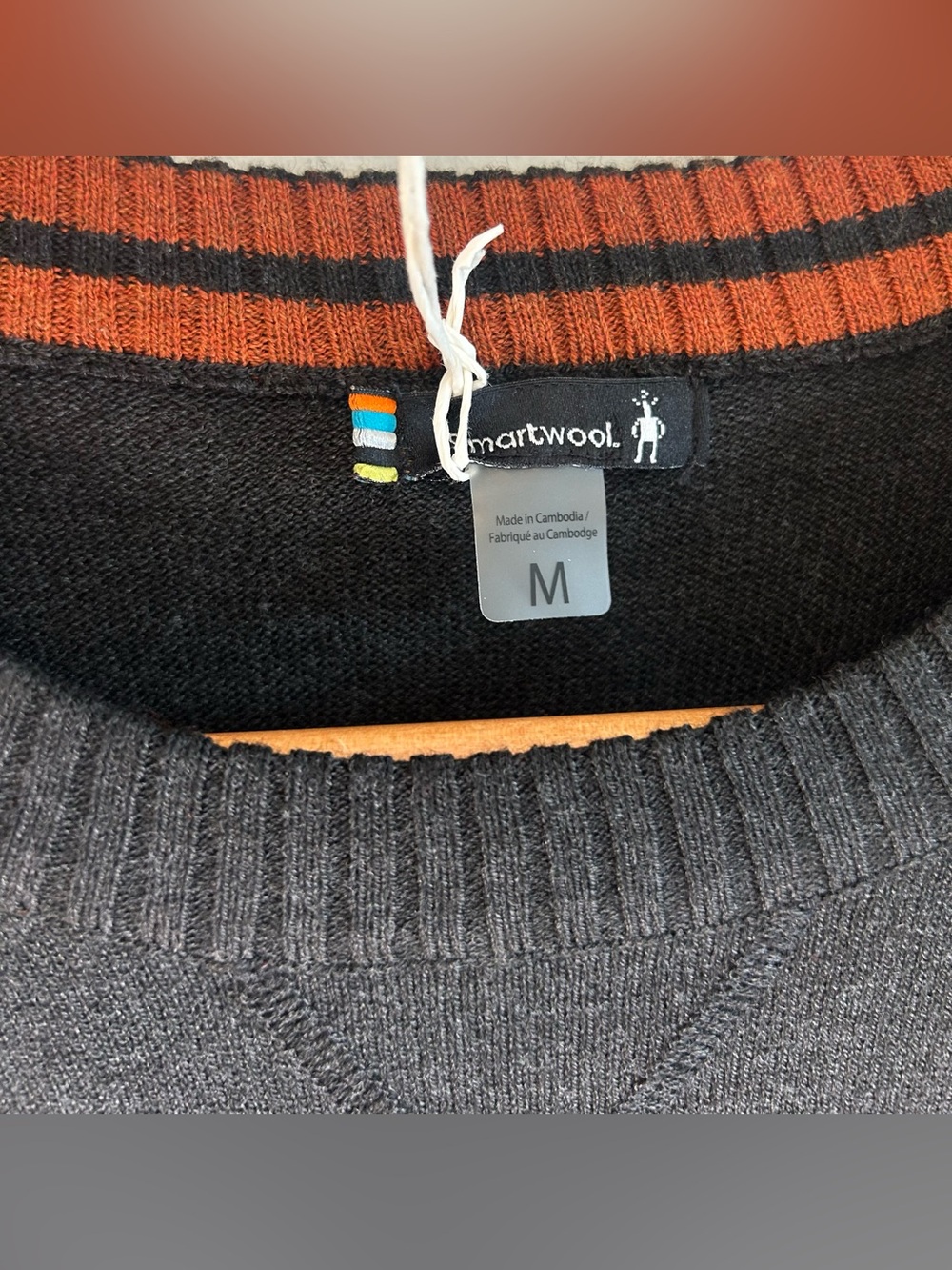 SmartWool Mens Sparwood Stripe Crew Neck Sweater Size M Pullover Gray Orange NWT - Picture 9 of 12